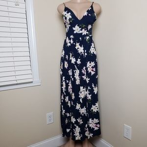 BANJAL Navy Floral Double Front Split Maxi Dress